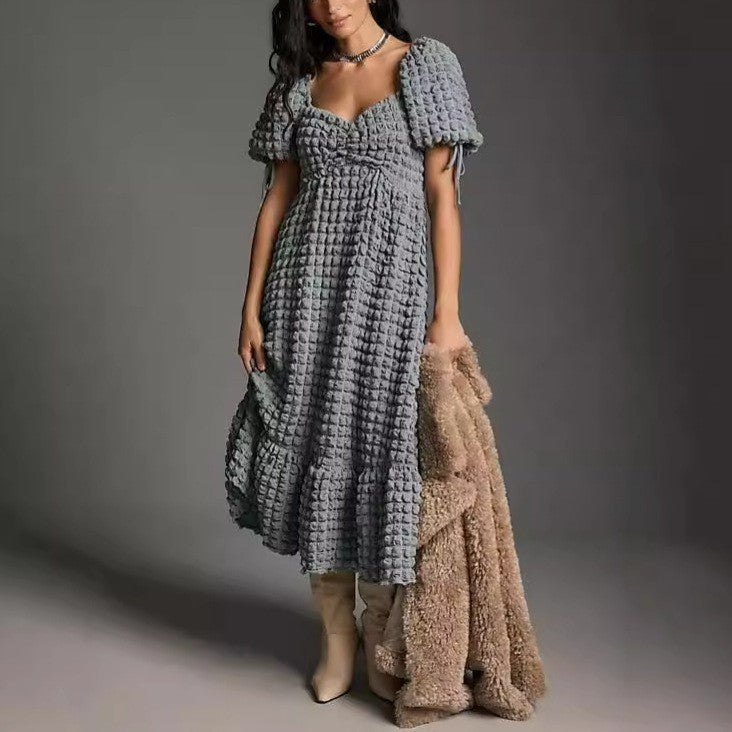 Puff Sleeve Lace-up Elegant Dress