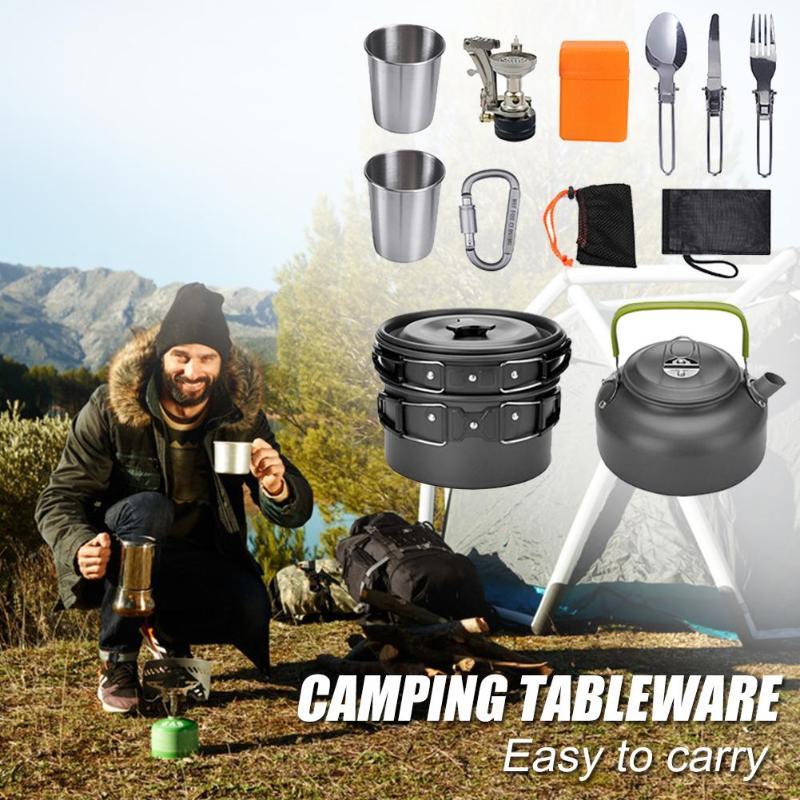 Camping Cookware Kit Outdoor Cooking Set Aluminum Equipment Outdoor Pot Travel Tableware Kitchen Hiking Picnic BBQ