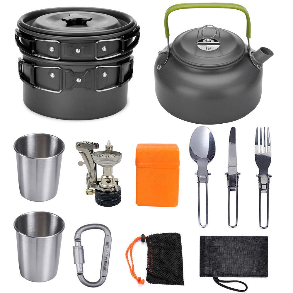 Camping Cookware Kit Outdoor Cooking Set Aluminum Equipment Outdoor Pot Travel Tableware Kitchen Hiking Picnic BBQ