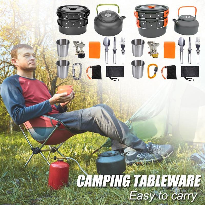 Camping Cookware Kit Outdoor Cooking Set Aluminum Equipment Outdoor Pot Travel Tableware Kitchen Hiking Picnic BBQ