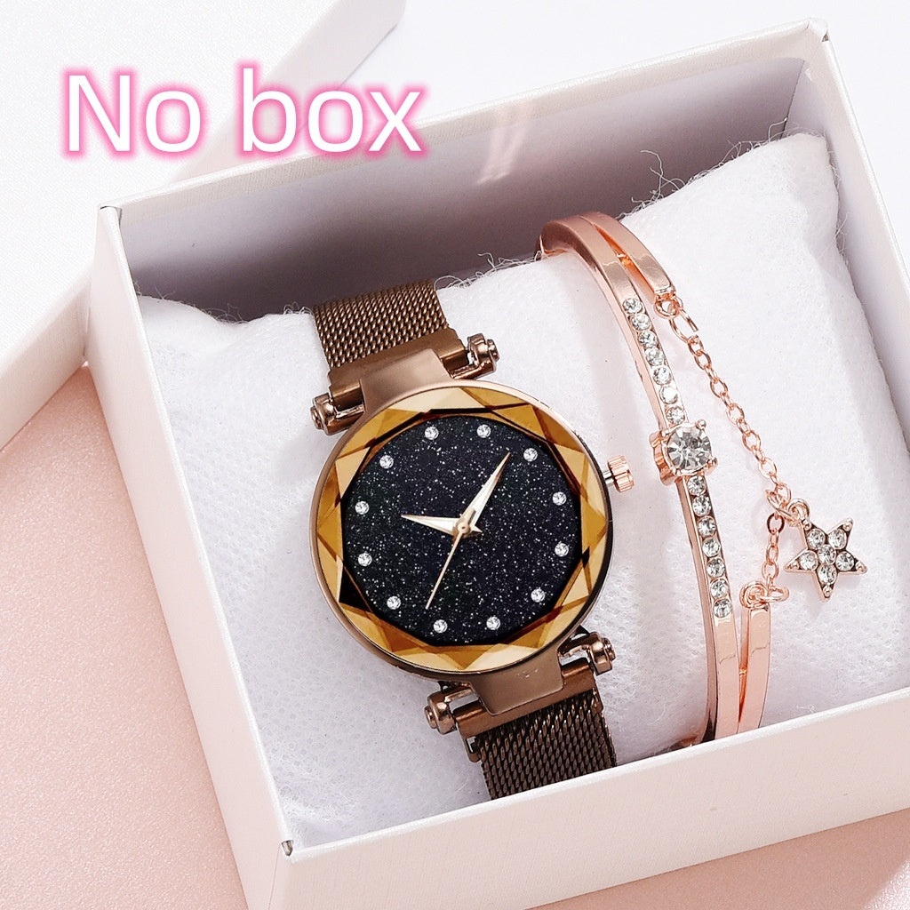 Luxury Women Watches Bracelet Set Fashion Elegant Magnet Buckle Ladies Starry Sky Watch Set Relogio