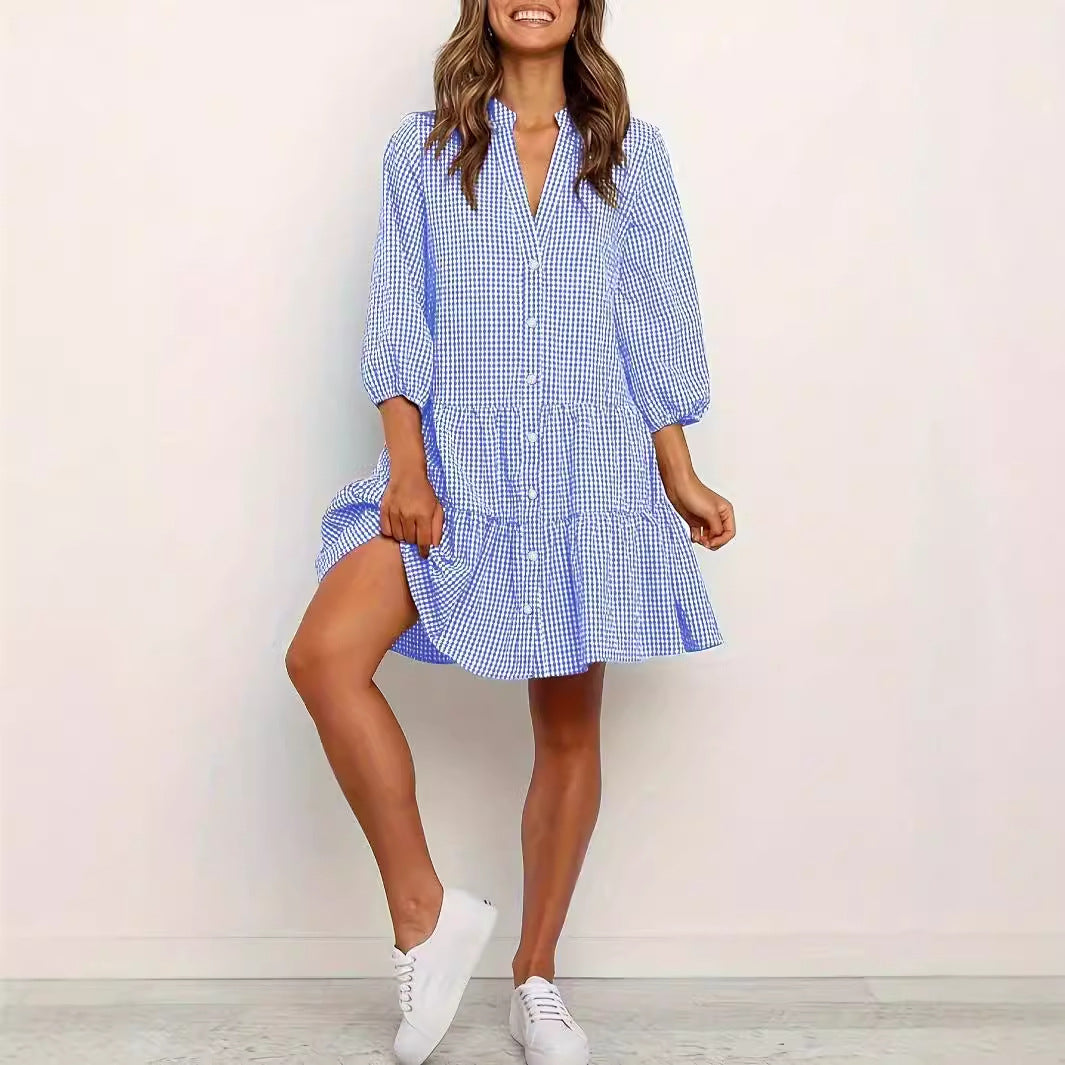 Fashion Simple Loose Plaid Dress Women