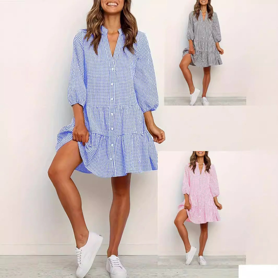 Fashion Simple Loose Plaid Dress Women