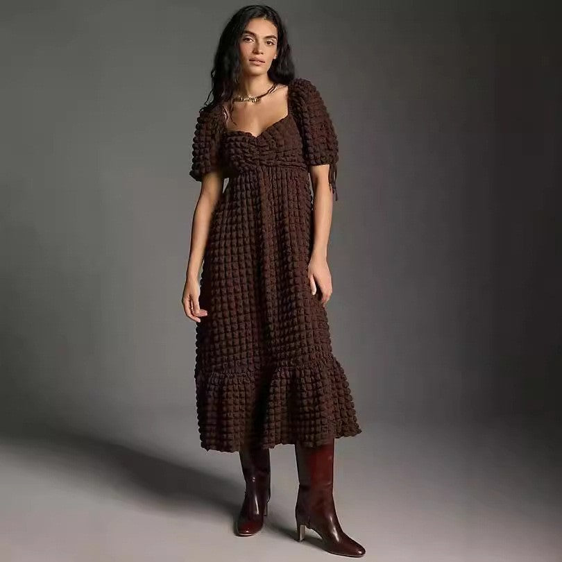 Puff Sleeve Lace-up Elegant Dress